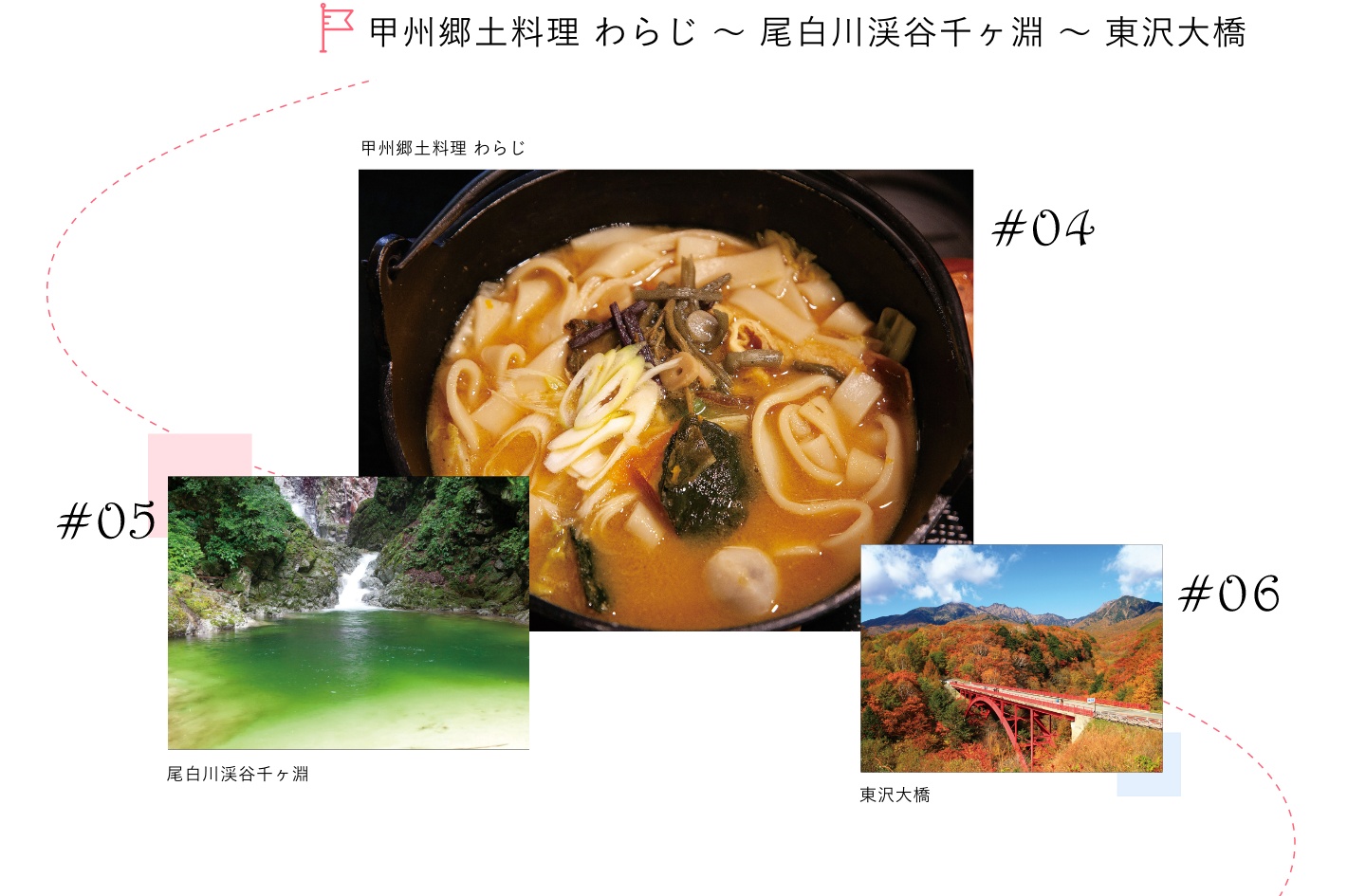 甲州郷土料理 わらじ～尾白川渓谷千ヶ淵～東沢大橋​