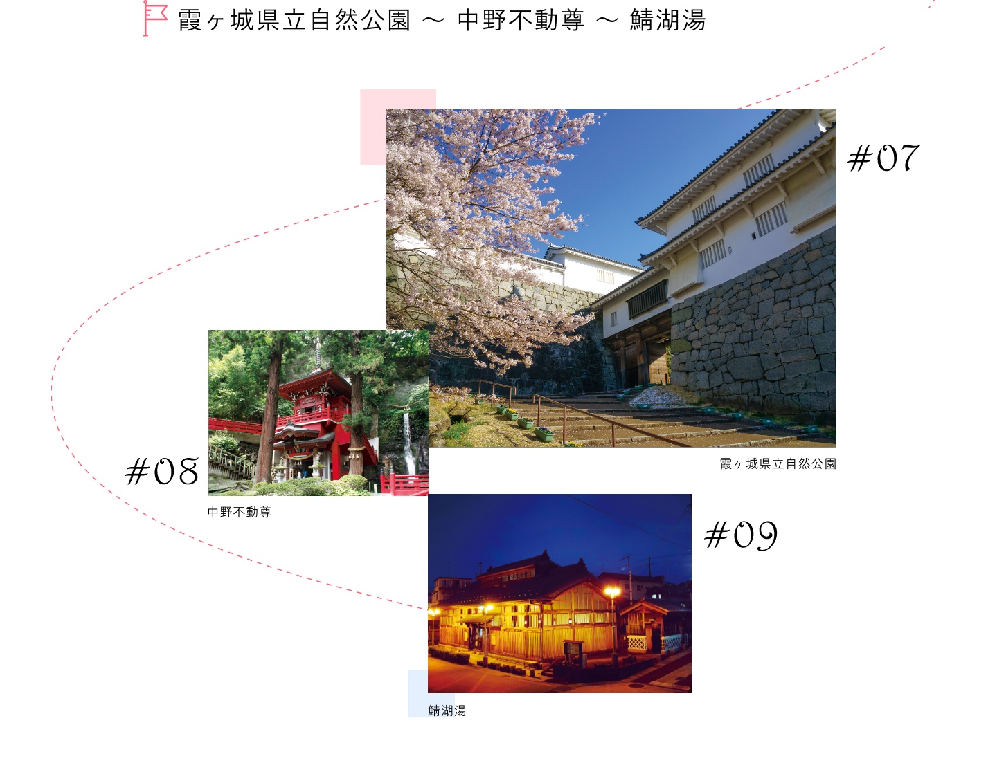 霞ヶ城県立自然公園～中野不動尊～鯖湖湯